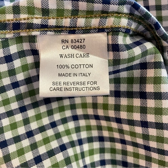 Tom James Men's Button Up Shirt Blue/Green Checkered Pattern Size Medium - Picture 8 of 11
